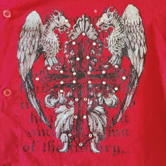 MZ USA embellished cuffed button front shirt sz M - Picture 3 of 8